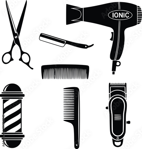 Black and white hairdressing tools vector illustration