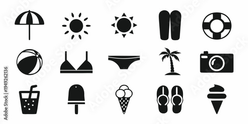 Summer vacation icons beach sun and leisure items illustrated