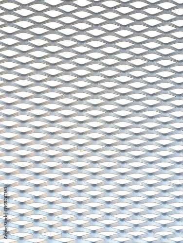 Transparent background PNG of industrial expanded metal mesh, diamond pattern steel grate, silver texture isolated
