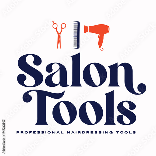 Modern hair salon logo with scissors, comb, and hair dryer forming a creative icon,
