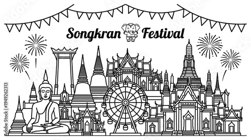 Bangkok skyline songkran festival celebration skyline fireworks