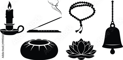 meditation and yoga accessories vector illustration