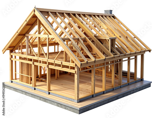 Obraz na płótnie Timber Frame House Skeleton, Residential Construction Model, Architectural Struc
