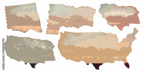 Fragmented map of the united states in muted earthy tones