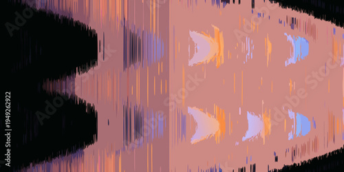 Abstract reflection of crescent moons and vertical lines in water