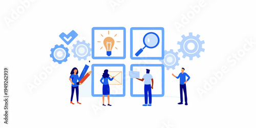 Innovative teamwork and problem solving concepts illustrated with flat design elements
