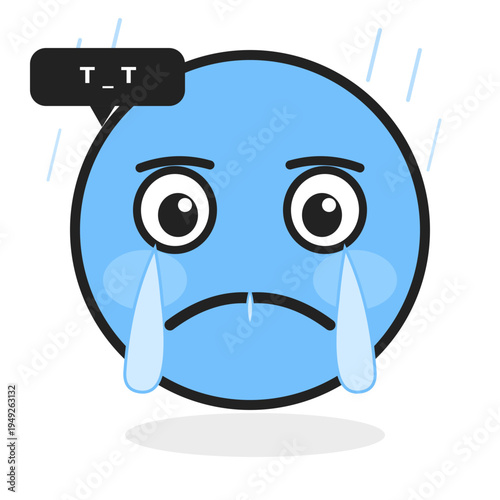 Cute Flat Design Messenger Sticker – Crying Sad Character, T_T Emoticon with Tears