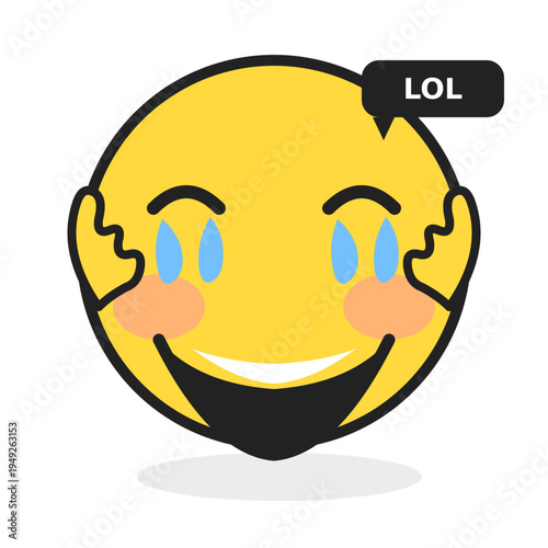 Cute Flat Design Messenger Sticker – Laughing Character with Tears of Joy, LOL Emoticon