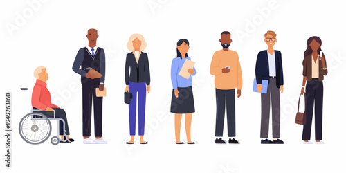 Diverse group of professionals standing and interacting in a modern setting