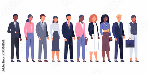 Diverse group of professionals standing in a row facing forward