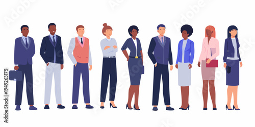 Diverse group of professionals standing in a line illustrated vector design