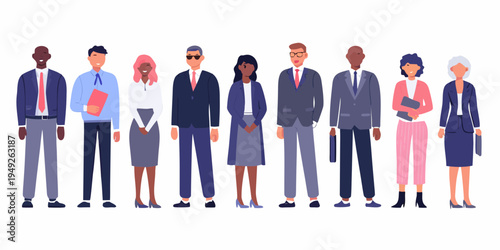 Diverse group of business professionals standing in a formal arrangement