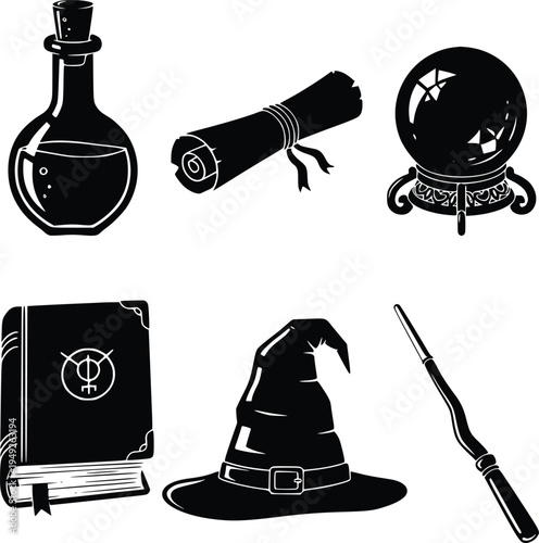wizard magic tools vector illustration