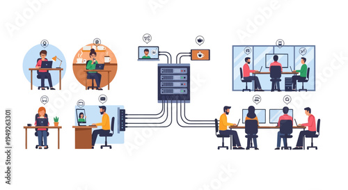 Hybrid Work Model: Remote and Office Team Connectivity to Central Network Infrastructure