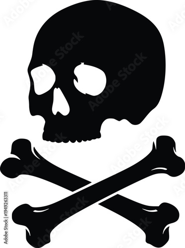 black skull and crossbones vector illustration, flat design symbol