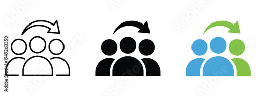 Referral vector icon representing people referral systems, meeting participation indicators, reference tracking concept, team collaboration network, human connection symbol, business partnership 