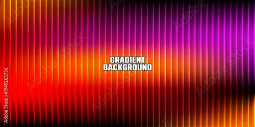 Neon Red and Purple Vertical Stripes Gradient Background. Abstract background featuring vibrant vertical glowing lines with a color transition from deep red to bright purple and orange. 