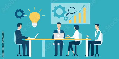 Business team discussing ideas with innovation and growth concepts