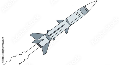 Illustration of a rocket launching into the sky with smoke.