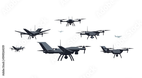 Fleet of Unmanned Aerial Vehicles UAVs in Formation.