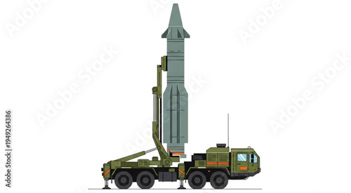 Mobile missile launcher on a military truck, ready to launch.