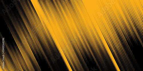 Black halftone pattern. Retro comic gradient background. Bright orange pixel dotted texture overlay. Cartoon pop art faded gradient pattern.vector background