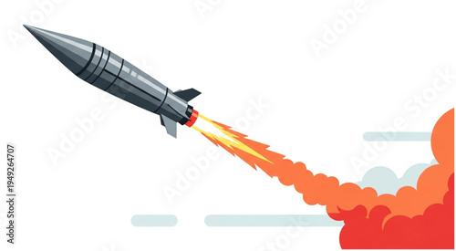 Missile Launch with Fiery Trail Illustration.