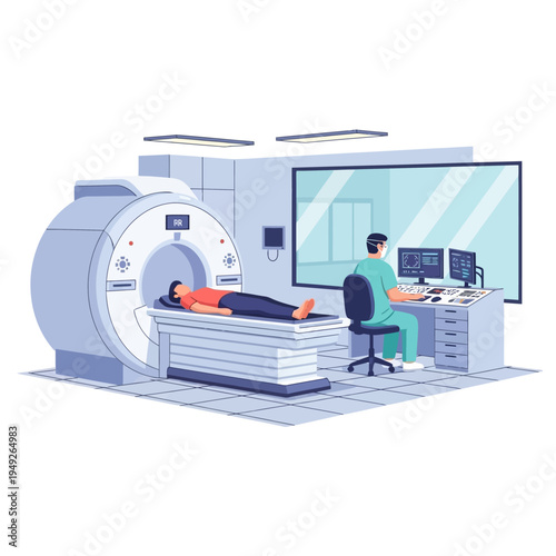 Medical Scan Machine with Patient and Technician in Modern Clinic