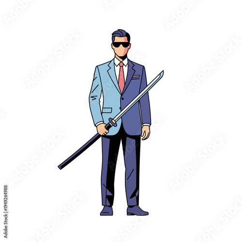 Businessman with Katana Sword, Professional Warrior, Business Strategy, White Background