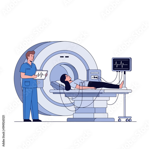 Medical Scan: Patient Undergoing MRI Procedure with Technician Monitoring