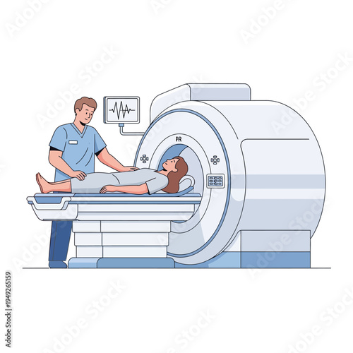 Medical Scan: Patient undergoing MRI with technician monitoring