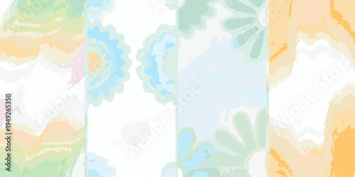 Abstract watercolor painting with blended pastel colors and floral shapes