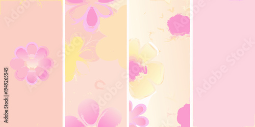 Abstract floral patterns in pastel pink yellow and orange hues
