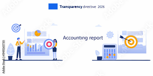Business analytics and financial reporting illustrated with people and targets
