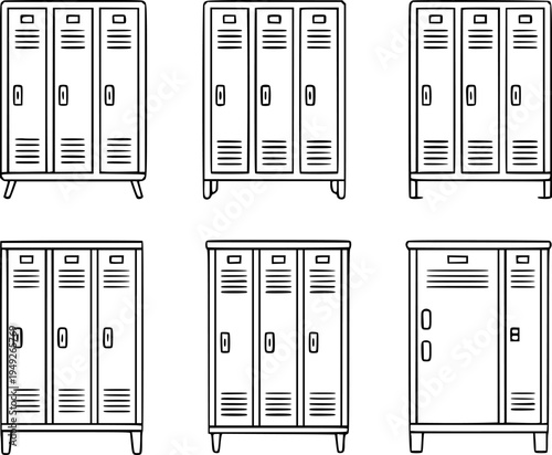 Collection of hand drawn school locker a white background metal storage