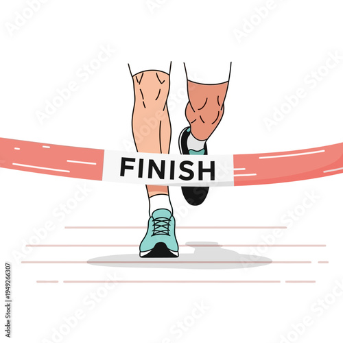 Runner Crossing Finish Line, Marathon Race, Sport Competition, Victory Concept
