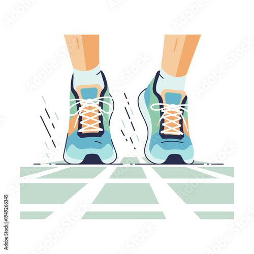 Runner's Feet in Colorful Sneakers Ready to Start Running on Track