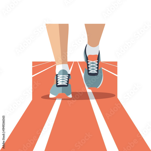 Runner's Feet on Track: Close-up of Running Shoes on a Race Track Lane