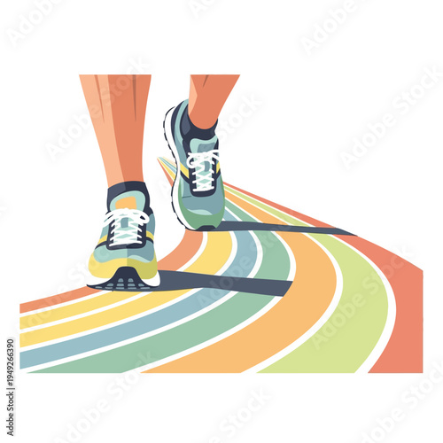 Runner's Legs and Feet on Colorful Track, Sports and Fitness Concept