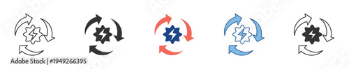 Conceptual graphic representing sustainable energy solutions, power regeneration, and eco-friendly technology through a dynamic circular arrow and gear symbol