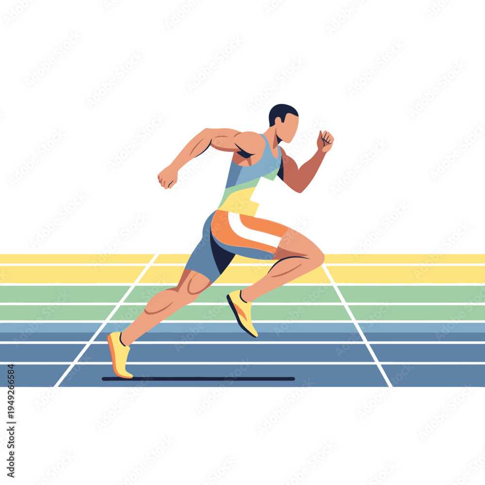 Obraz premium Athlete Running on Track - Dynamic Vector Illustration of Sprinting Male Runner