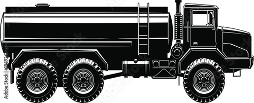 Black tanker truck with ladder on side vehicle