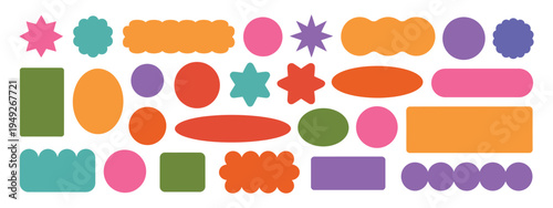 Photos colorful round and oval, rectangular and square, arch shapes with curvy edges, cute abstract geometric elements collection, modern decorative frames and blobs, playful flat vector design