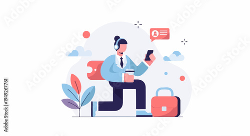 Busy professional on the go with coffee, phone, and briefcase