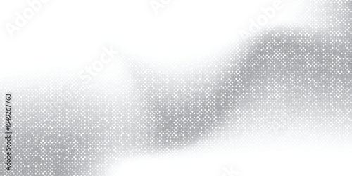 Soft monochrome halftone flow pattern, white and gray dotted gradient forming abstract wave shapes.