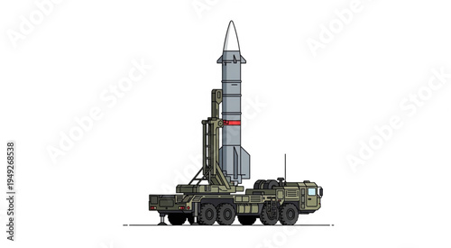 Mobile missile launcher with a large missile on a transporter.