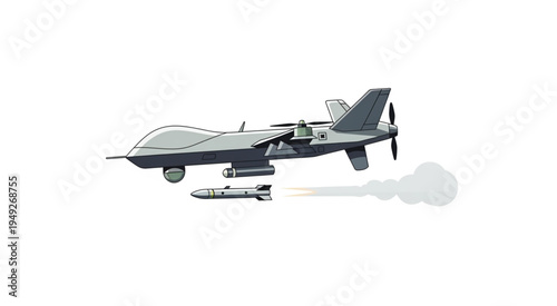 Drone launching missile, military technology in action, unmanned aerial vehicle.