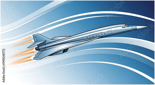 Illustration of a Concorde supersonic jet in flight with afterburners.