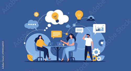 Collaborative Team Brainstorming Session: Generating Innovative Business Ideas, Discussing Strategy, and Driving Project Growth with Modern Communication