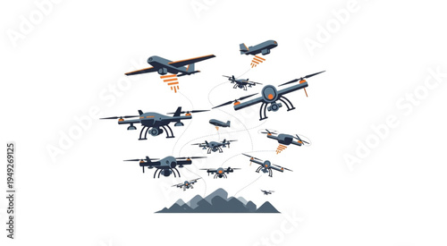 Diverse Array of Drones - Aerial Technology and Surveillance Concepts.